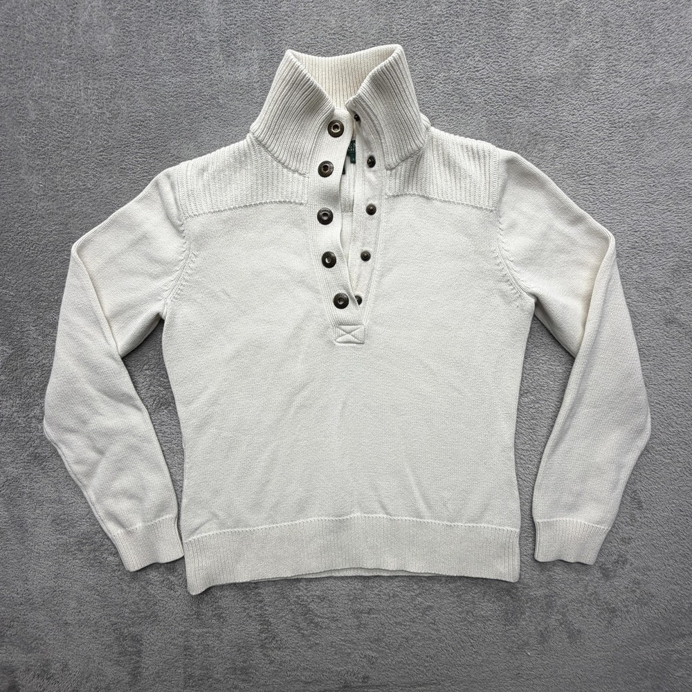 Lauren Ralph Lauren Sweater Womens‎ Large White Henley Turtleneck Knit Pullover